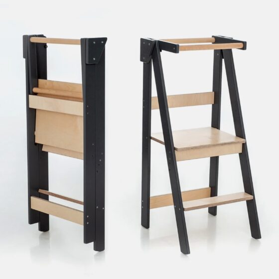 Tour D'apprentissage Pliable Montessori Pour Enfants - En Bois, Avec Arceau De Sécurité - Transformable En Table/chaise - Pour Cuisine, Salle De Bain, Autonomie - 3